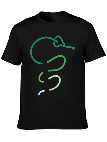 Green Snake Line Art Black T-Shirt