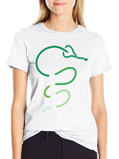 Green Snake Line Art Black T-Shirt