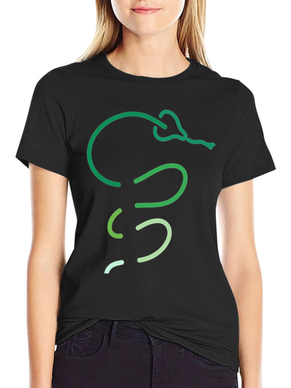 Green Snake Line Art Black T-Shirt