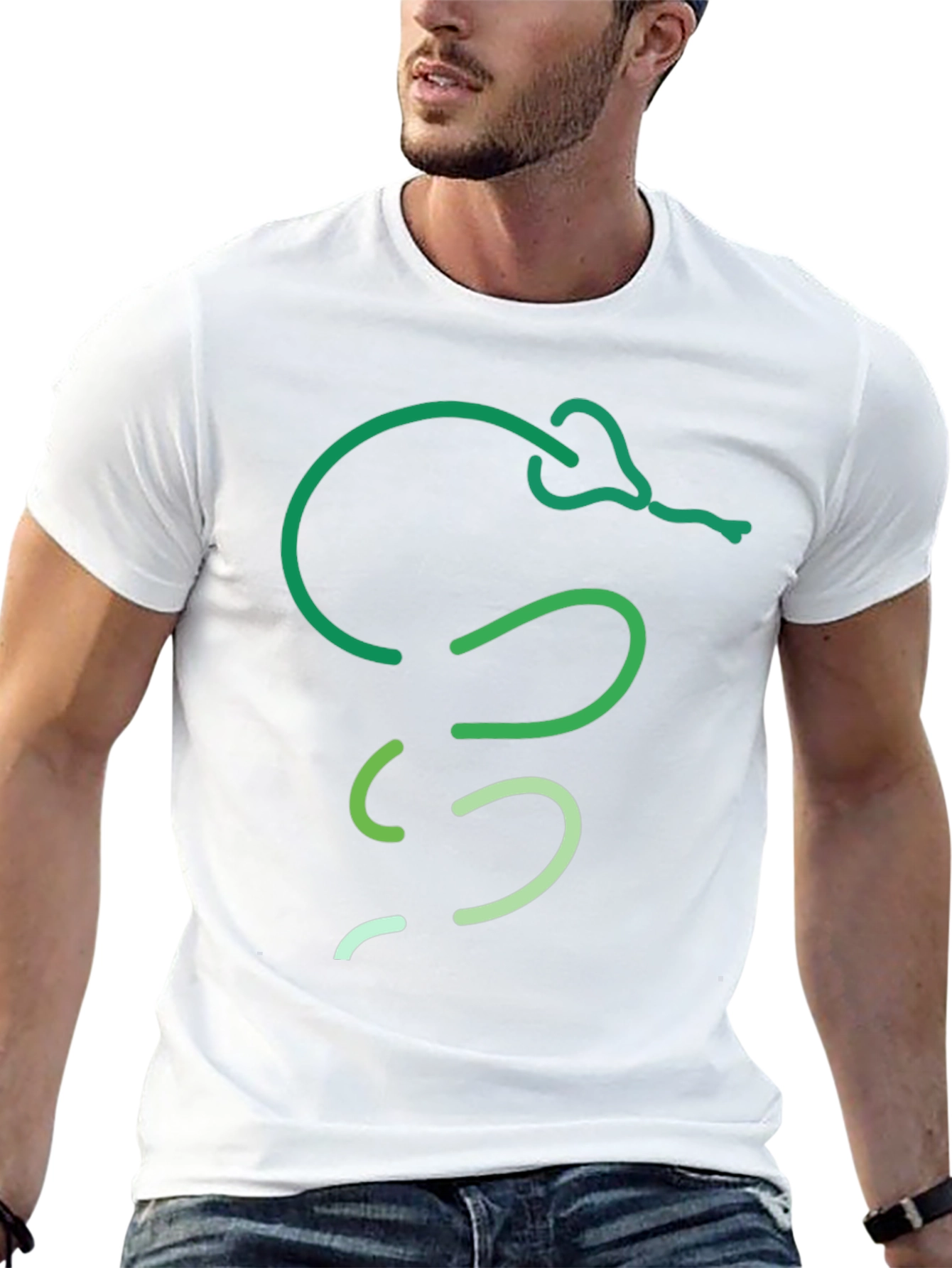 Green Snake Line Art Black T-Shirt