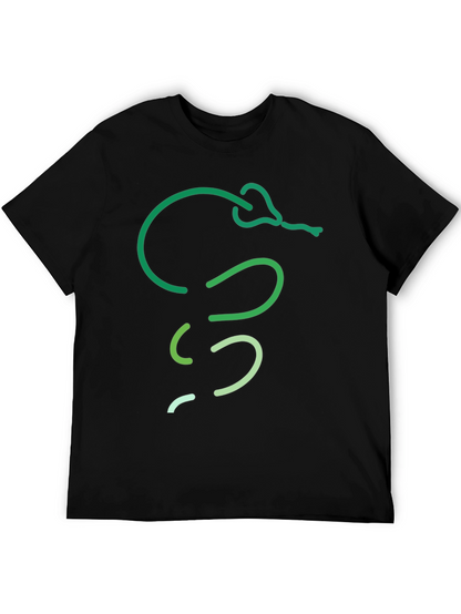 Green Snake Line Art Black T-Shirt