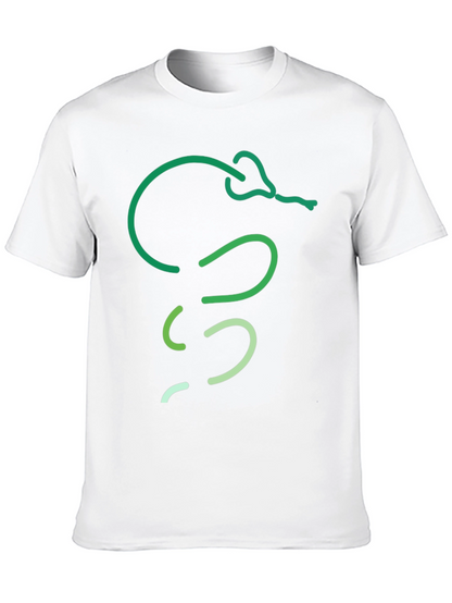 Green Snake Line Art Black T-Shirt