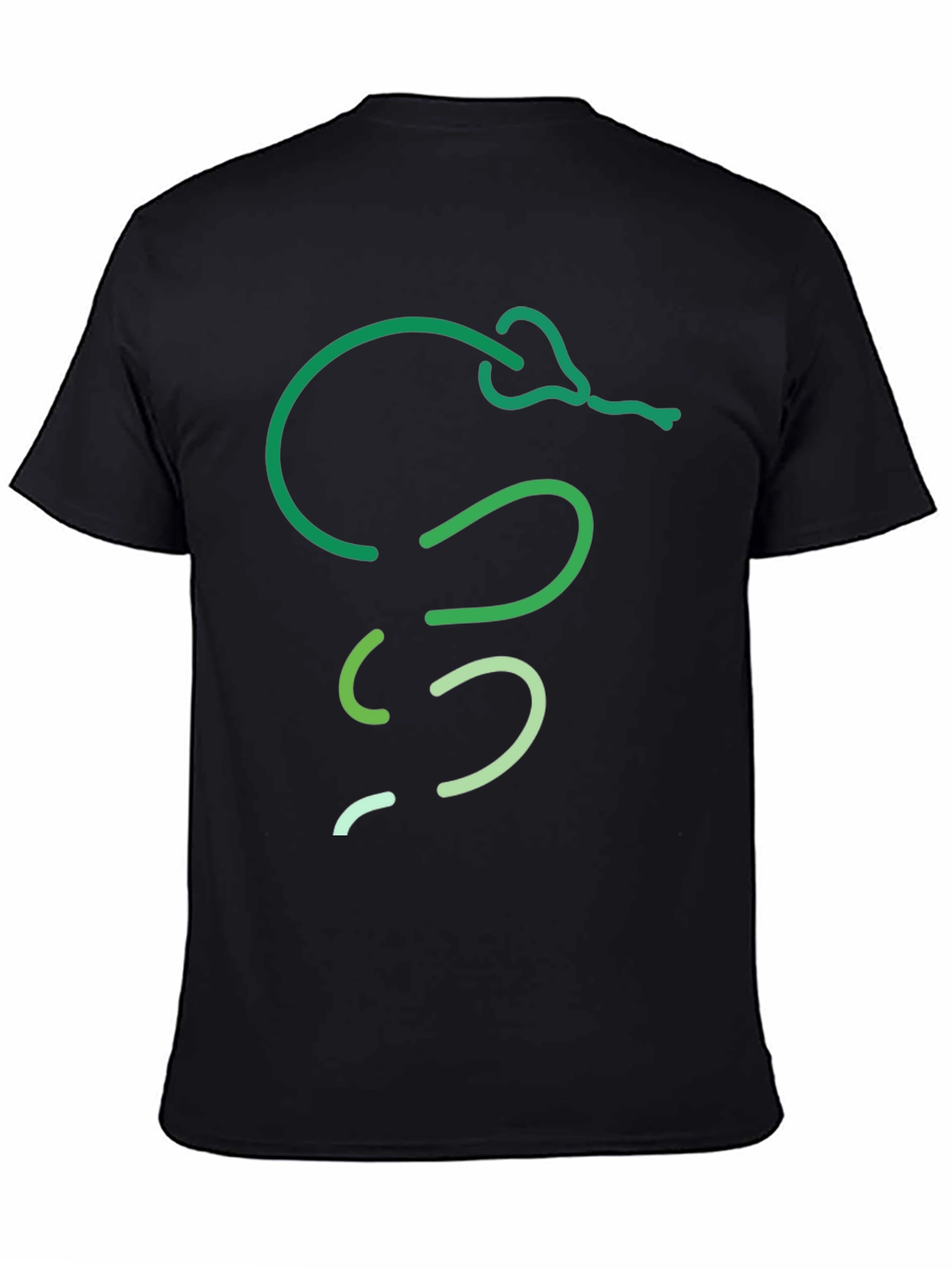 Green Snake Line Art Black T-Shirt