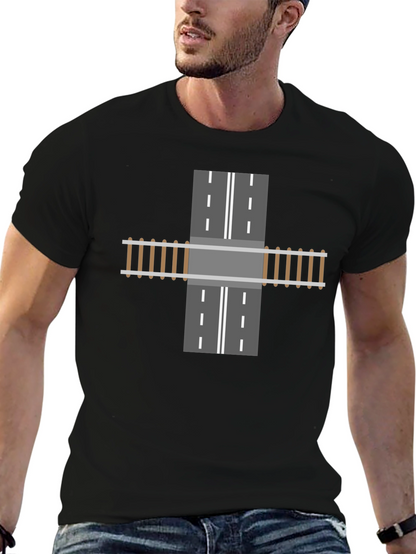 Train Track Road Intersection Graphic T-Shirt