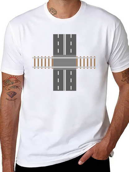Train Track Road Intersection Graphic T-Shirt
