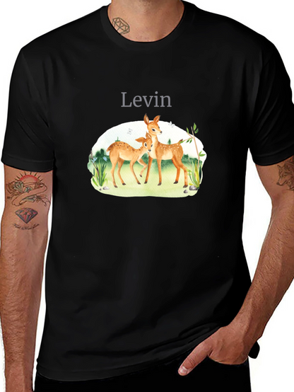 Levin Deer Graphic Tee - Black Cotton Blend Shirt
