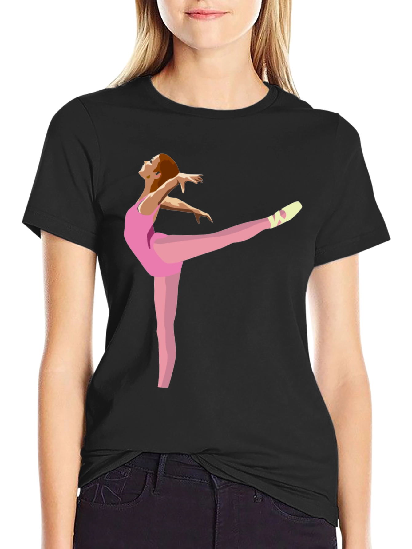 Ballerina Graphic Tee - Black Cotton Casual Shirt