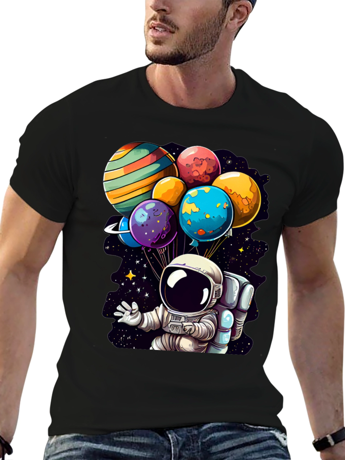 Astronaut Planet Balloons Graphic Tee
