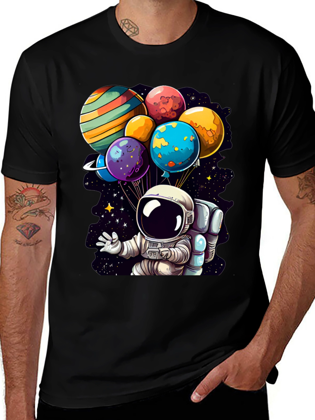 Astronaut Planet Balloons Graphic Tee