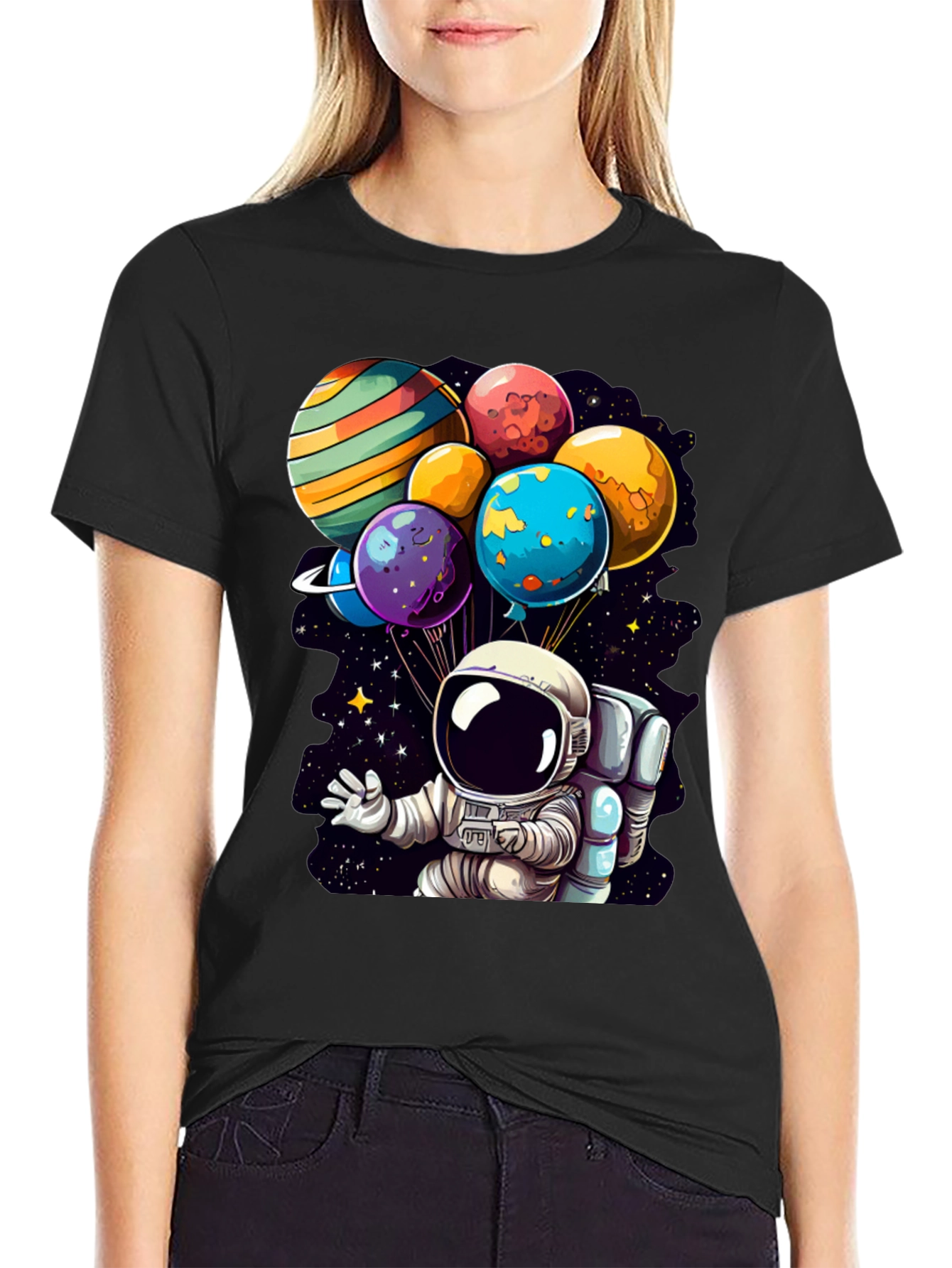 Astronaut Planet Balloons Graphic Tee