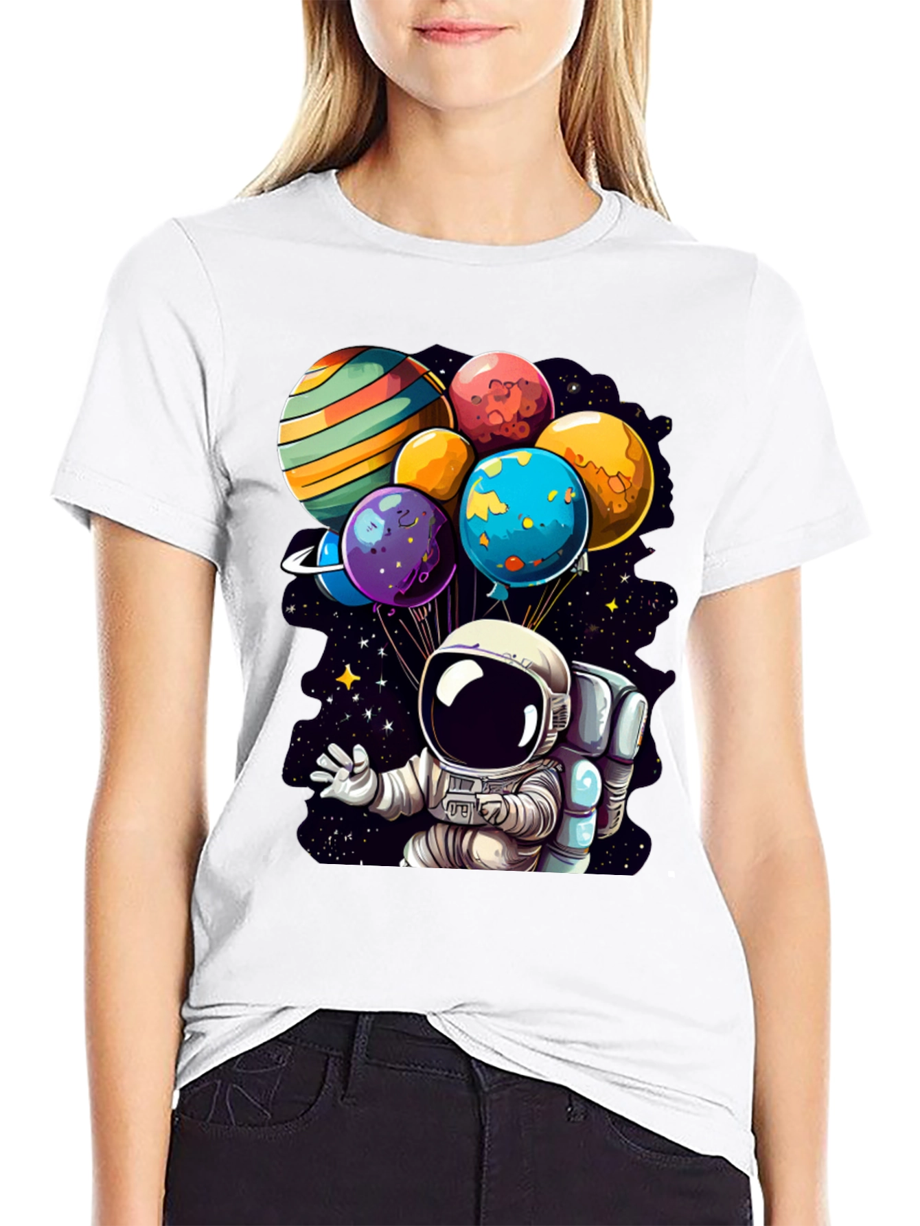 Astronaut Planet Balloons Graphic Tee