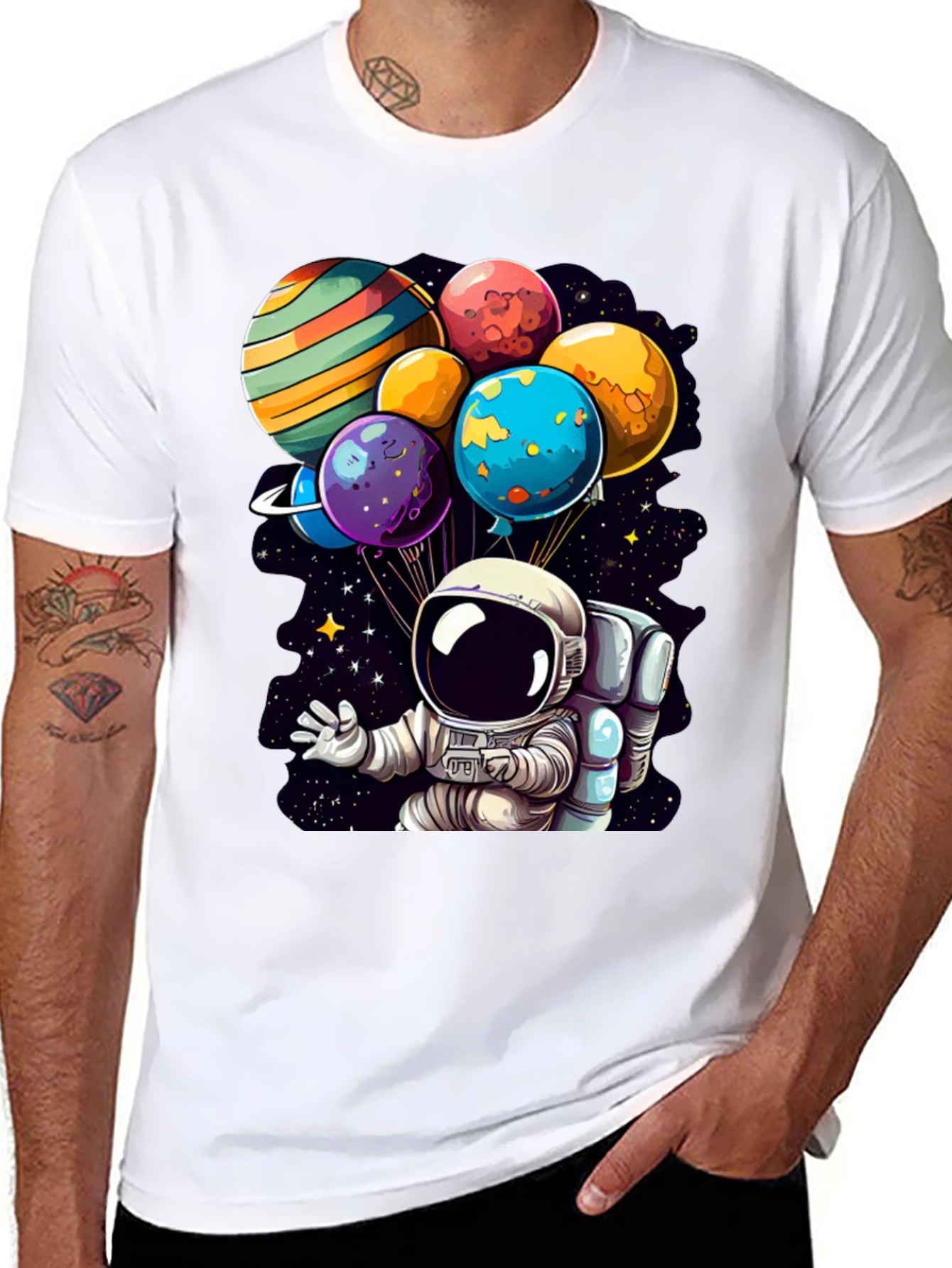 Astronaut Planet Balloons Graphic Tee