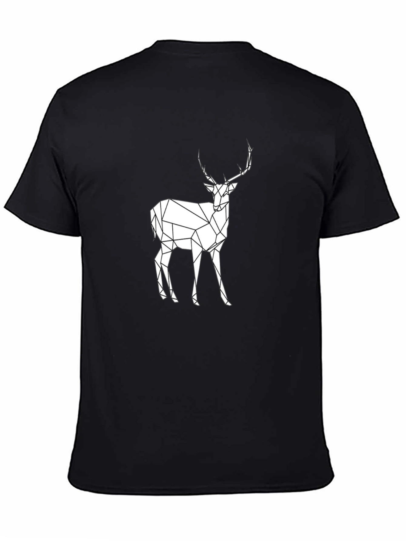 Geometric Deer Graphic Tee - Black Cotton T-Shirt
