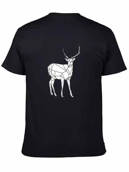 Geometric Deer Graphic Tee - Black Cotton T-Shirt