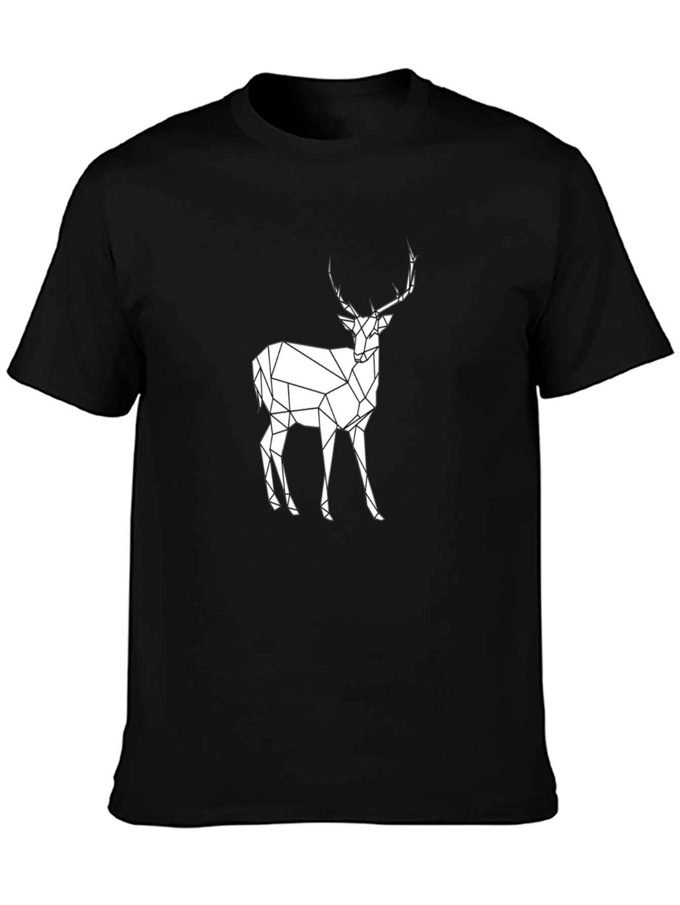 Geometric Deer Graphic Tee - Black Cotton T-Shirt
