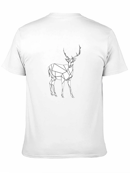 Geometric Deer Graphic Tee - Black Cotton T-Shirt