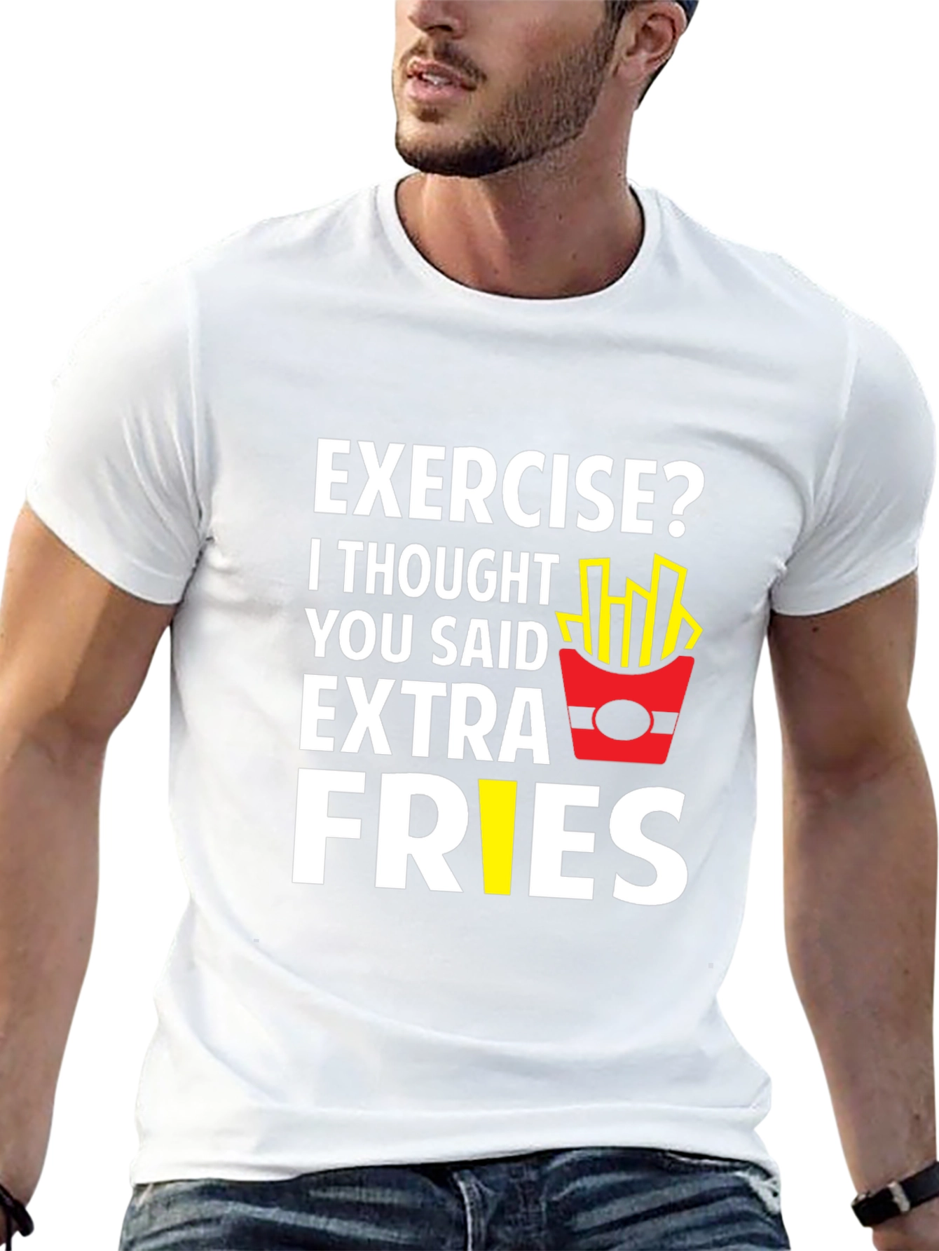 Funny Exercise Extra Fries Graphic T-Shirt