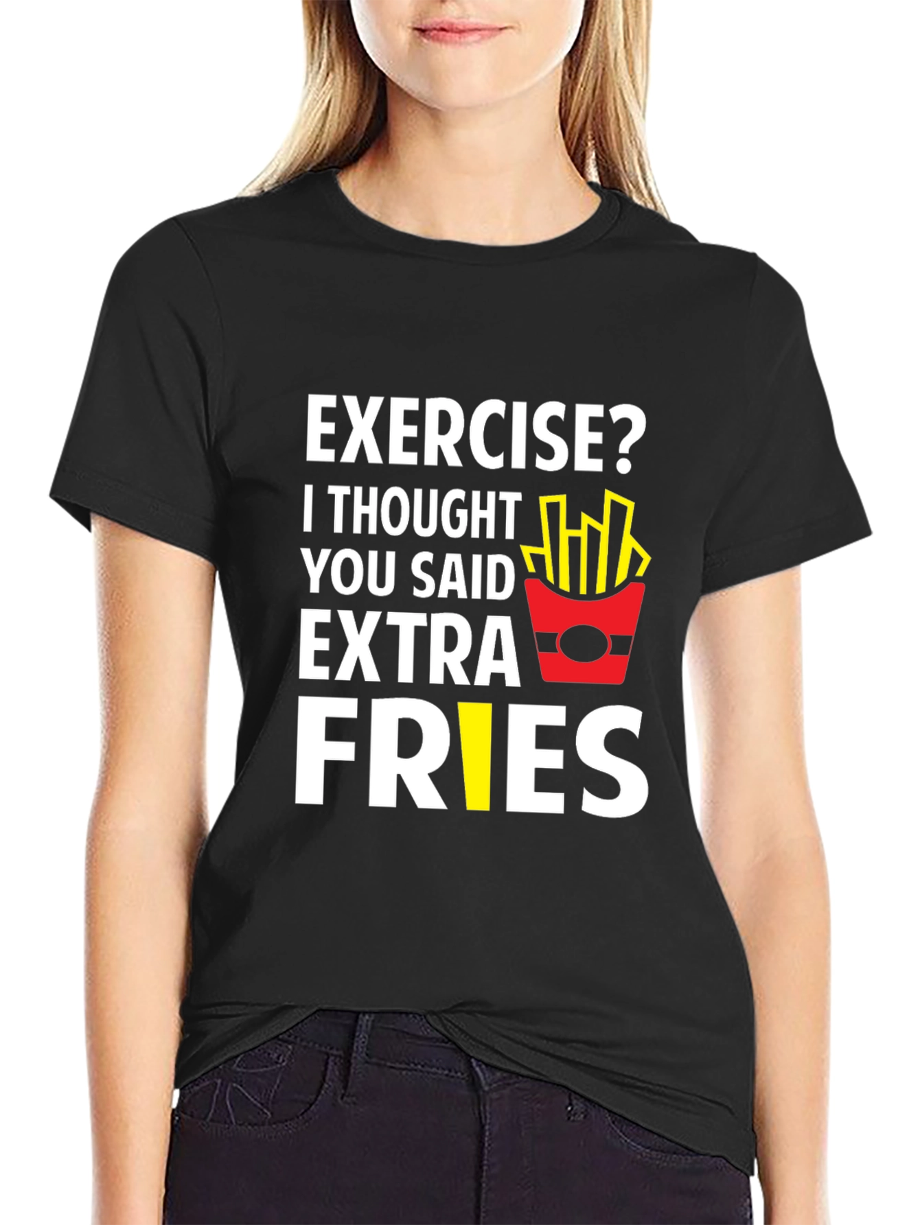 Funny Exercise Extra Fries Graphic T-Shirt