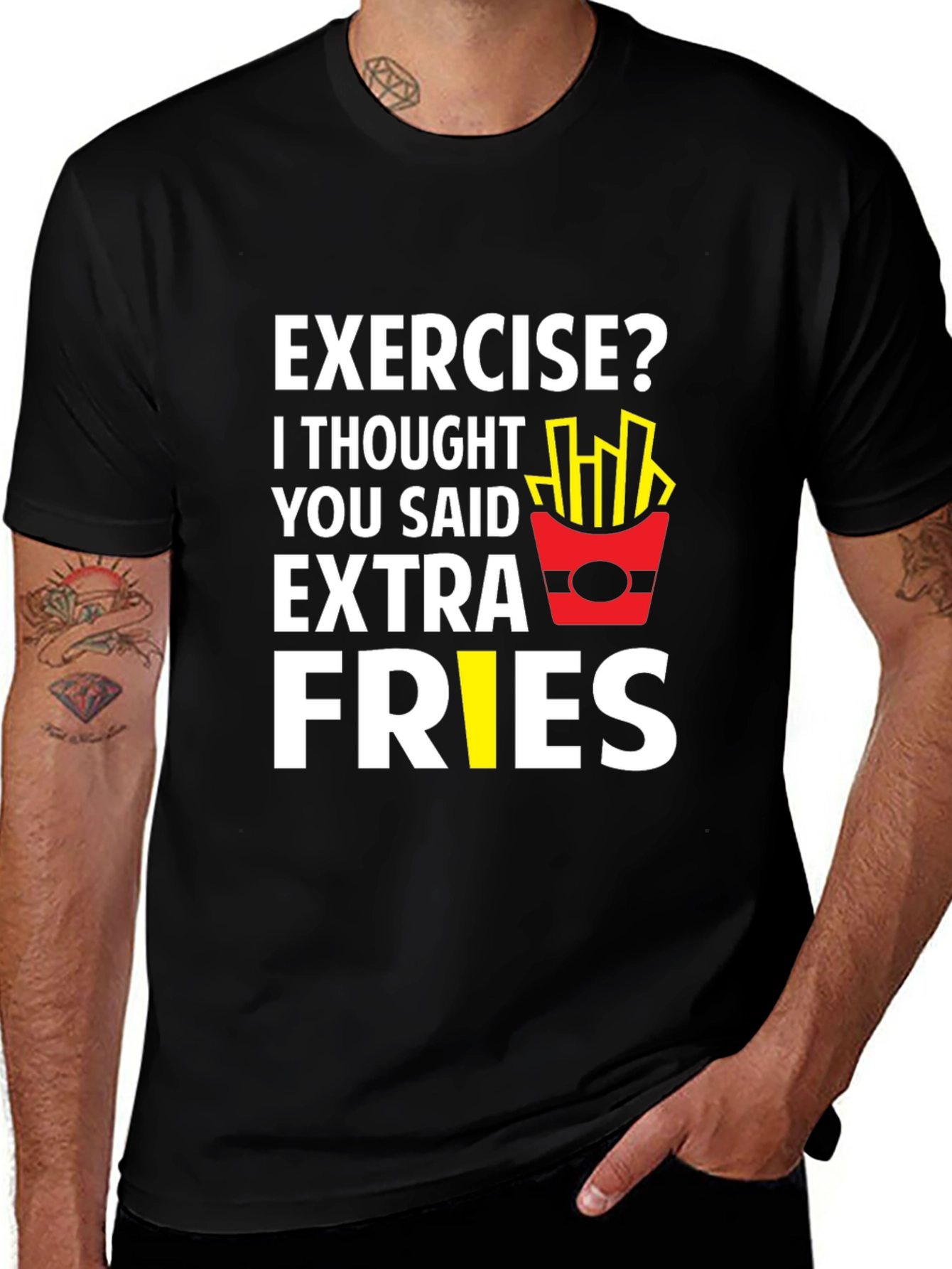 Funny Exercise Extra Fries Graphic T-Shirt