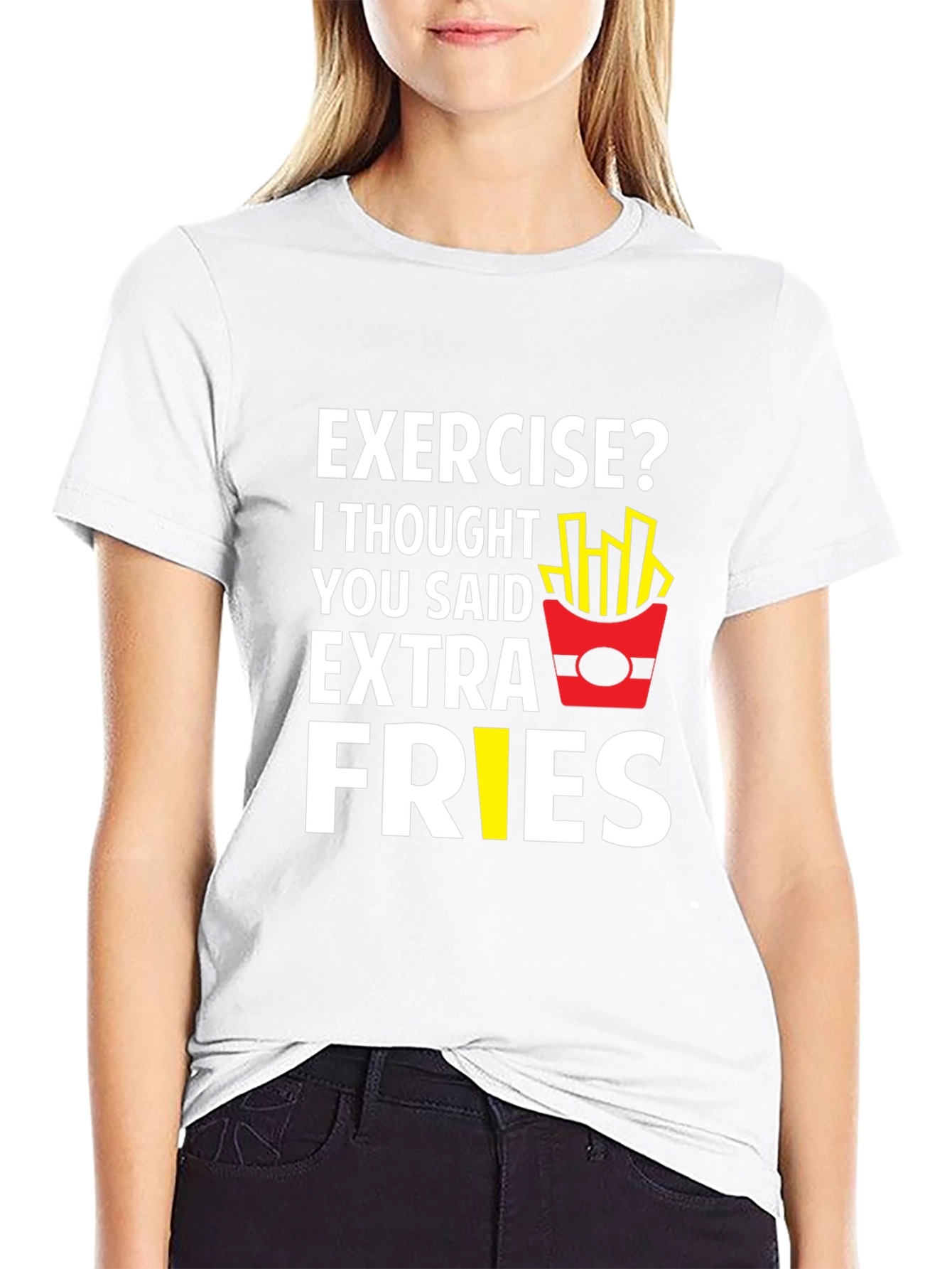Funny Exercise Extra Fries Graphic T-Shirt
