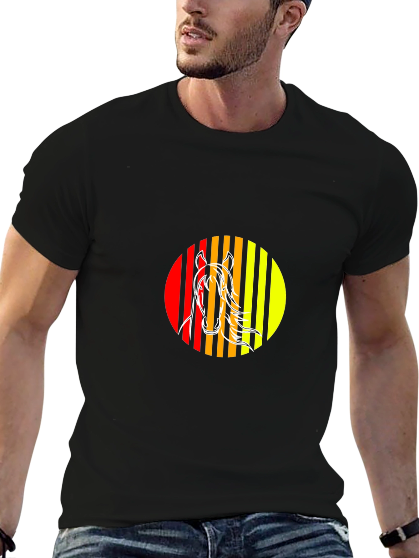 Horse Graphic Tee - Stylish Mens Black T-Shirt