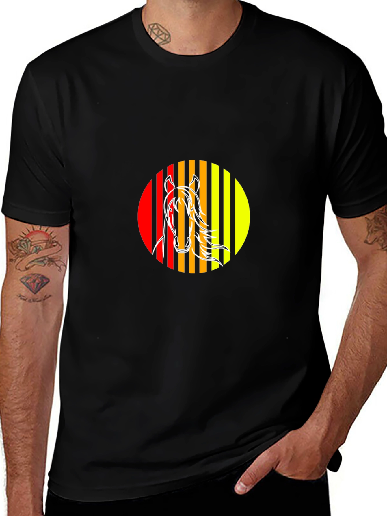 Horse Graphic Tee - Stylish Mens Black T-Shirt