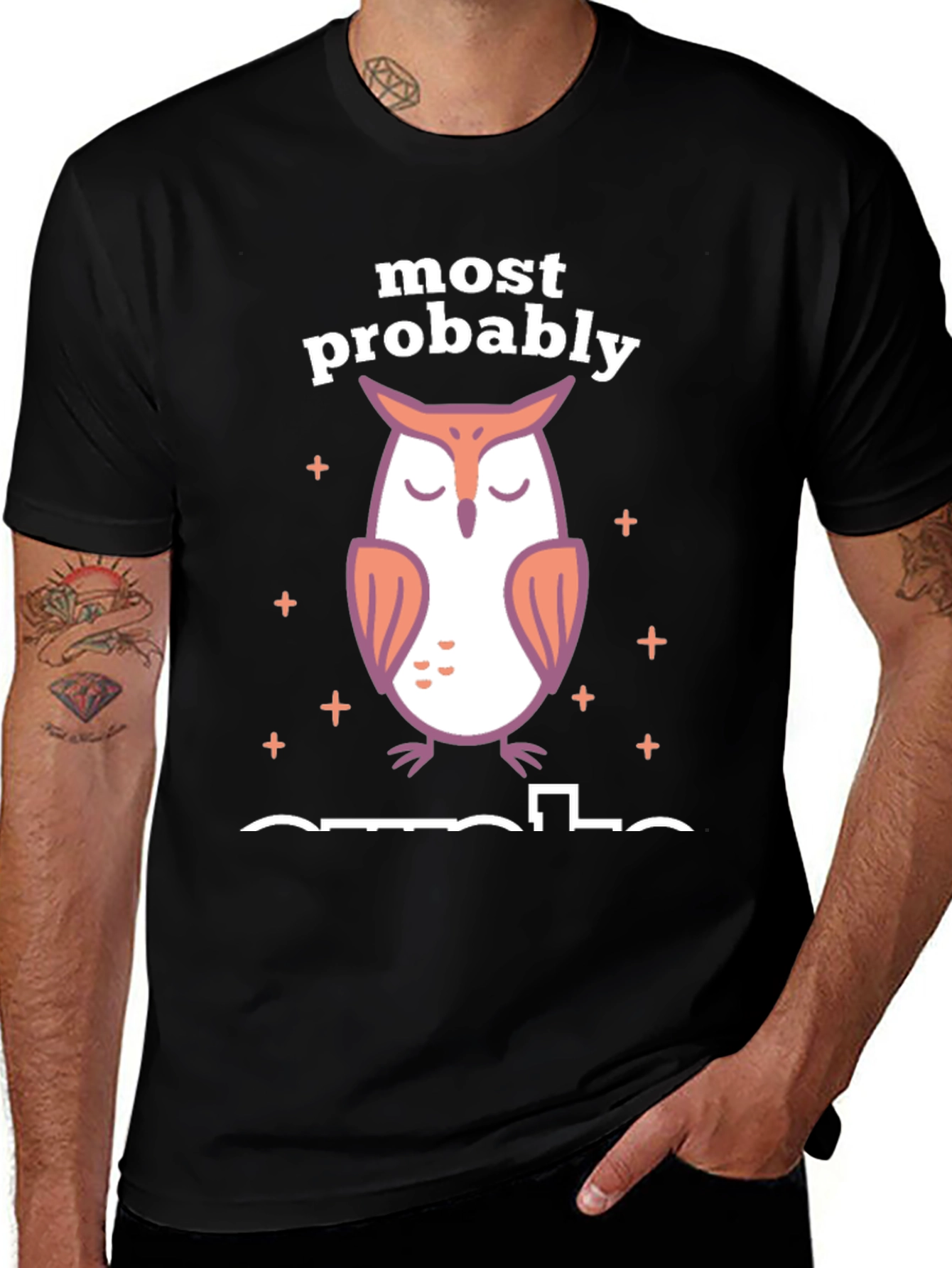 Most Probably Asleep Owl Graphic T-Shirt