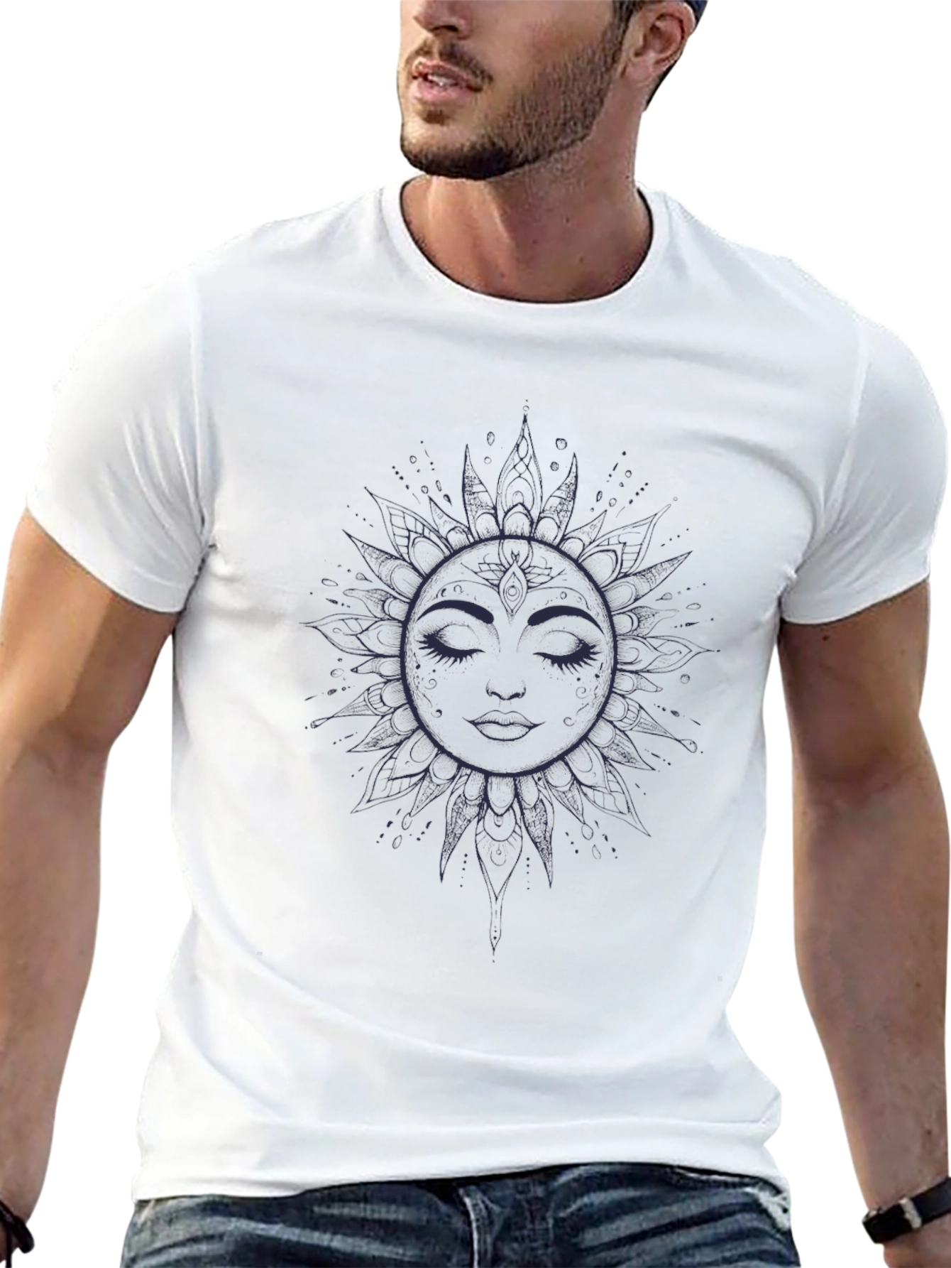 Celestial Sun Face Graphic Tee - Unisex Black T-Shirt