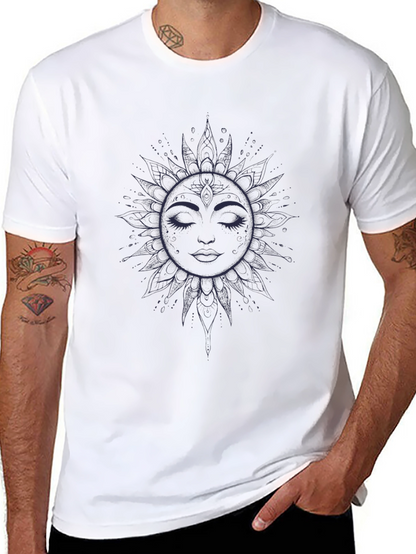 Celestial Sun Face Graphic Tee - Unisex Black T-Shirt