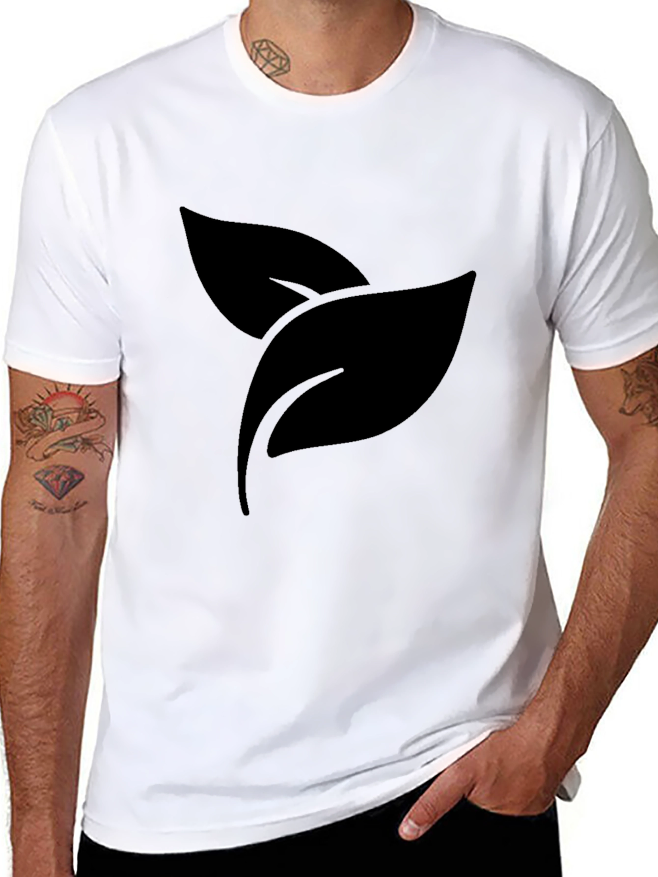 Black Leaf Print Crew Neck T-Shirt