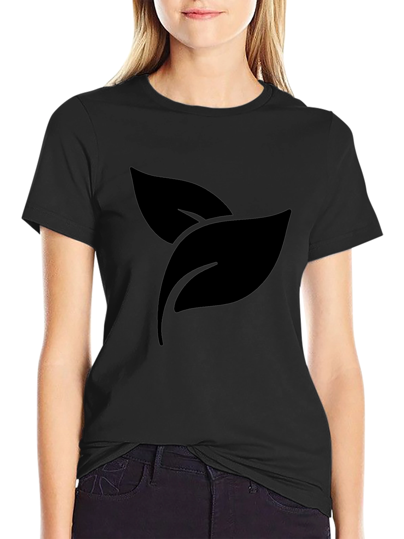 Black Leaf Print Crew Neck T-Shirt