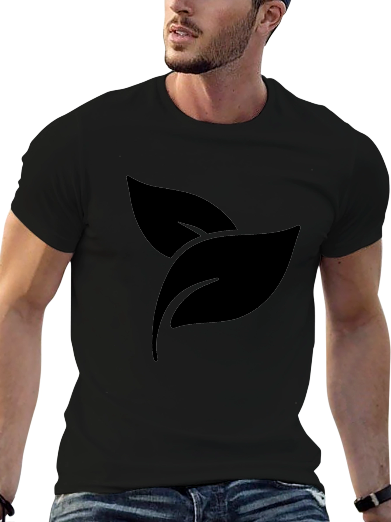 Black Leaf Print Crew Neck T-Shirt