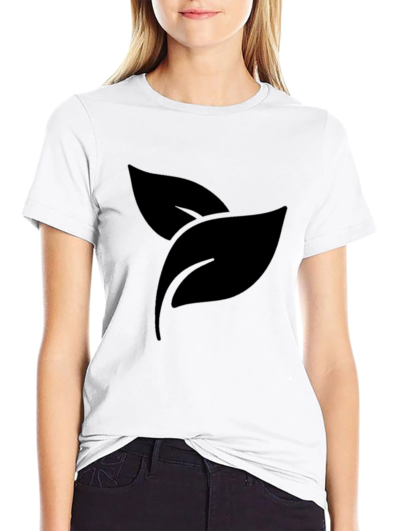 Black Leaf Print Crew Neck T-Shirt