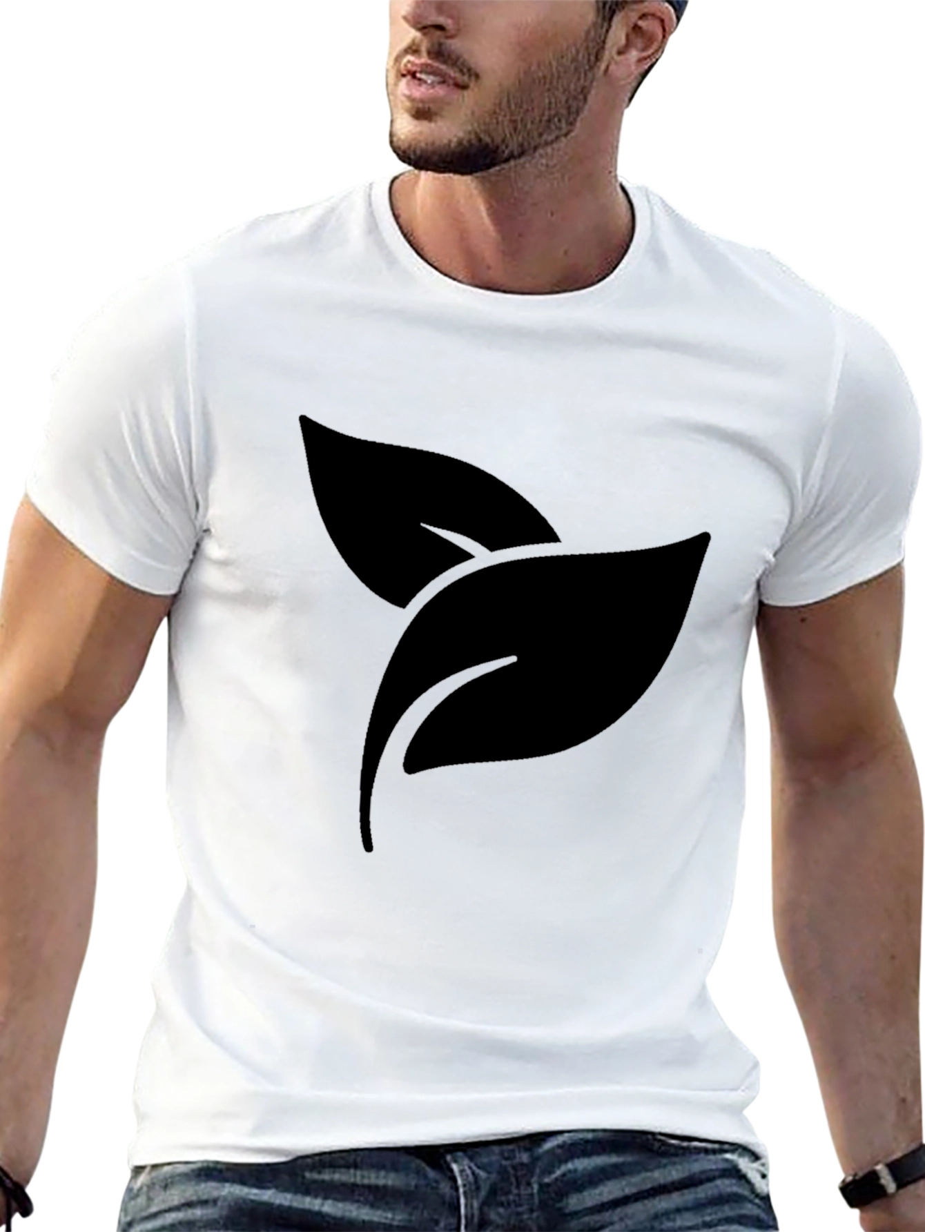 Black Leaf Print Crew Neck T-Shirt