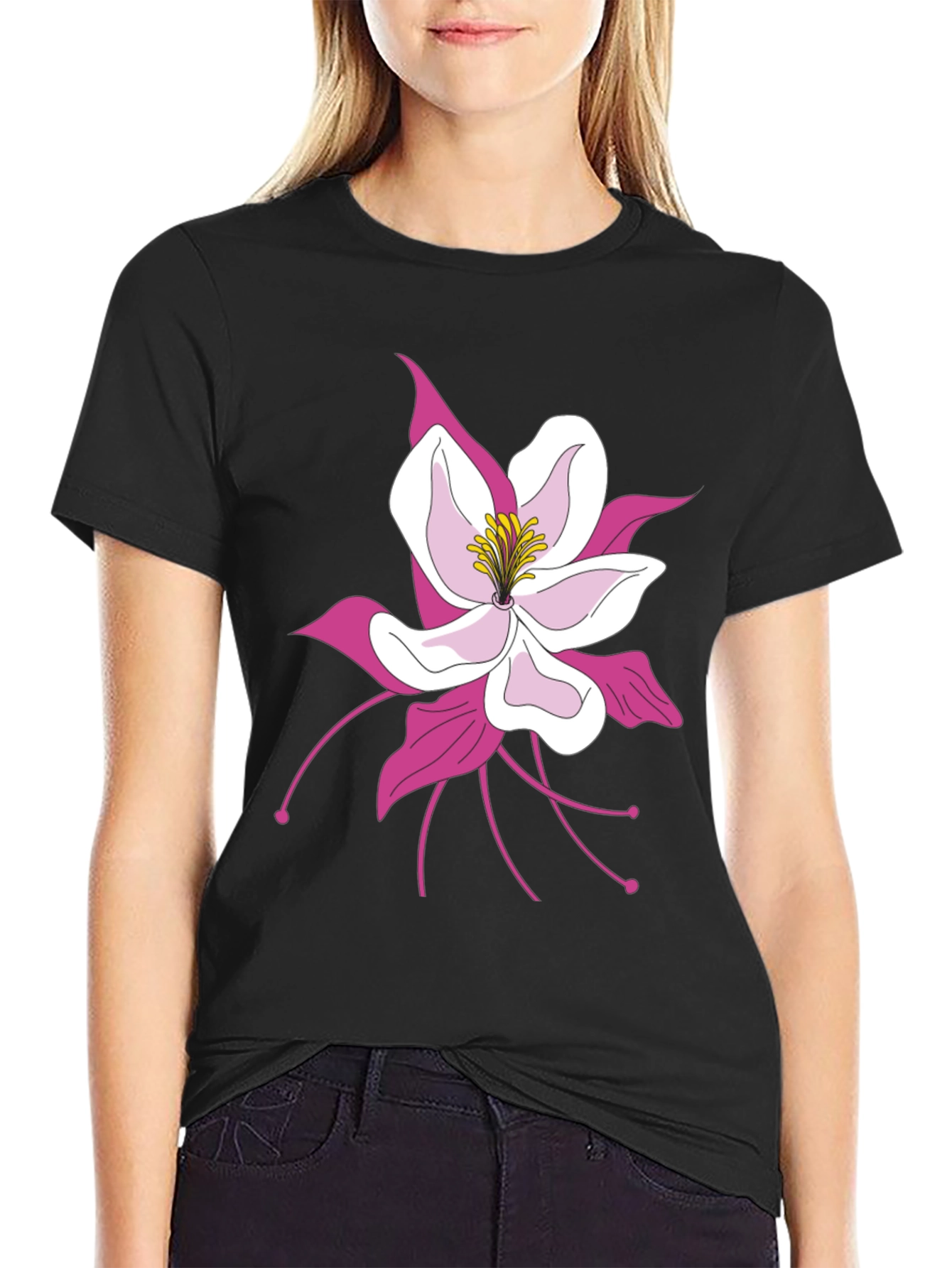Floral Graphic Tee - Black Cotton Blend