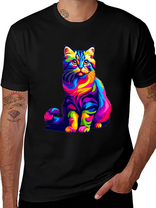 Colorful Cat Graphic Tee - Unique Design