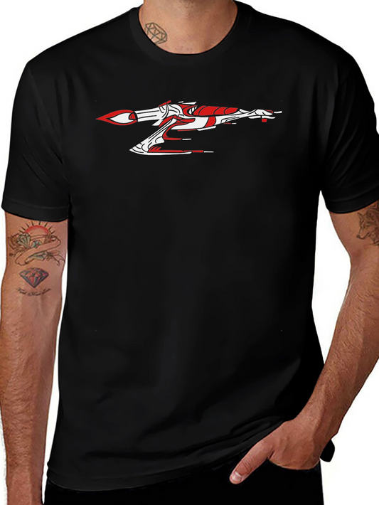 Sci-Fi Spaceship Graphic Tee - Sleek Black Cotton Shirt