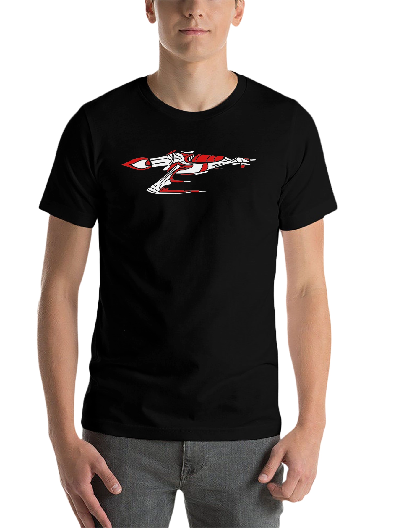 Sci-Fi Spaceship Graphic Tee - Sleek Black Cotton Shirt