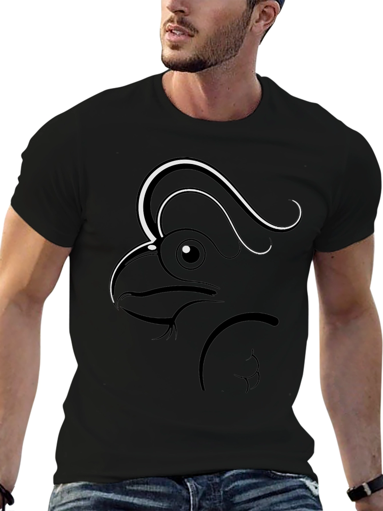 Stylized Rooster Graphic Tee - Mens Black T-Shirt