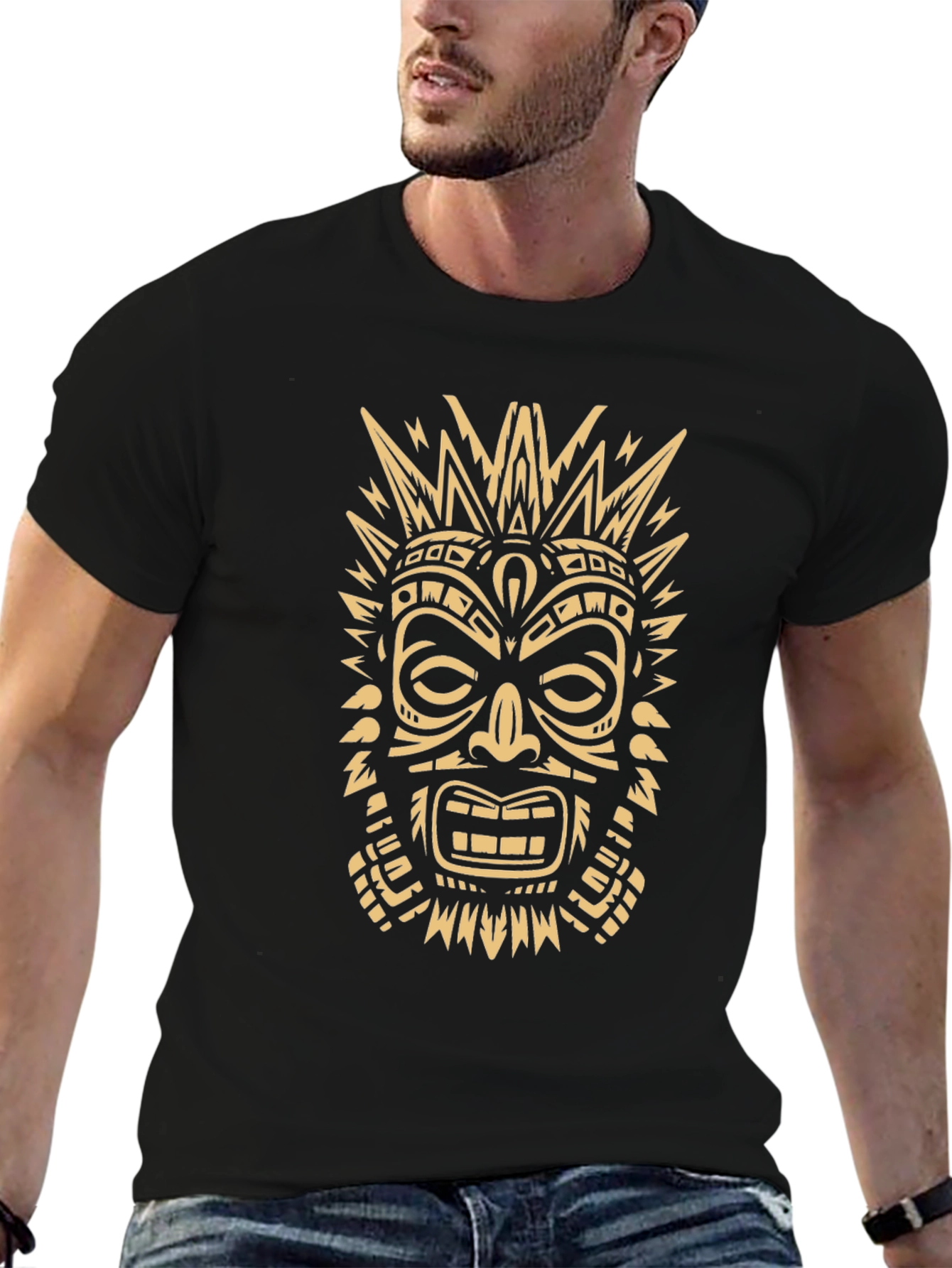 Tribal Mask Graphic Tee - Mens Black T-Shirt