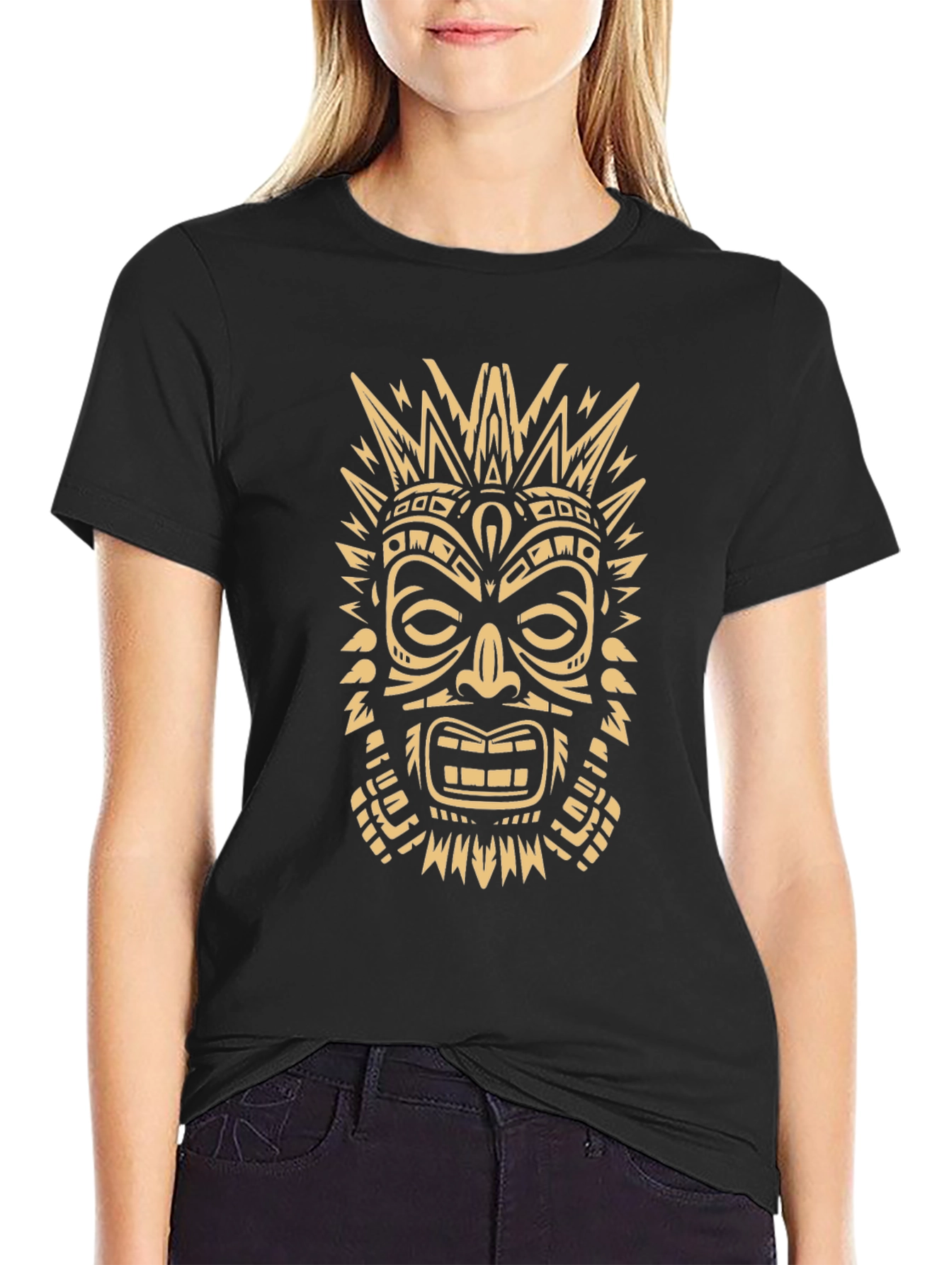 Tribal Mask Graphic Tee - Mens Black T-Shirt