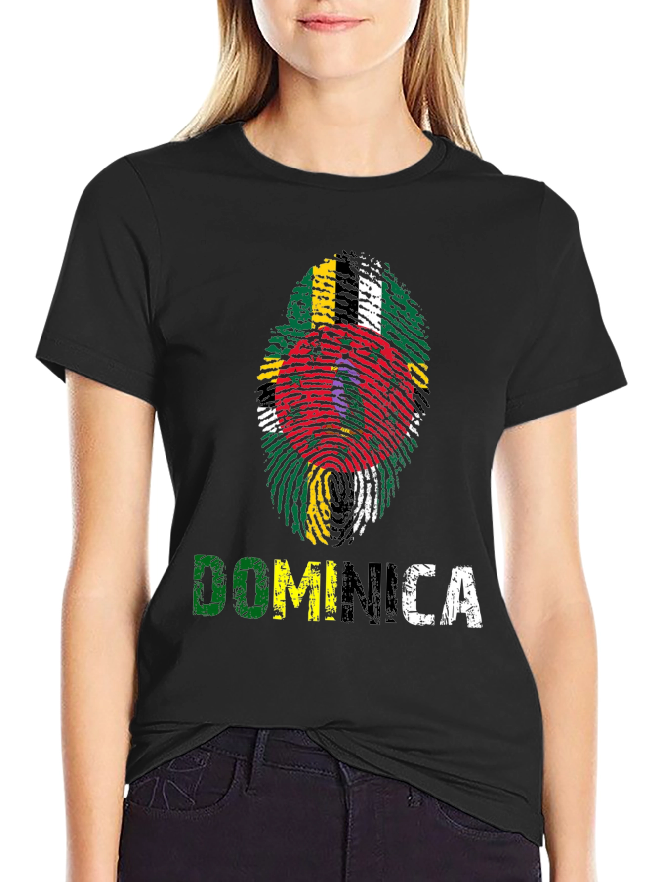 Dominica Fingerprint Flag Graphic T-Shirt