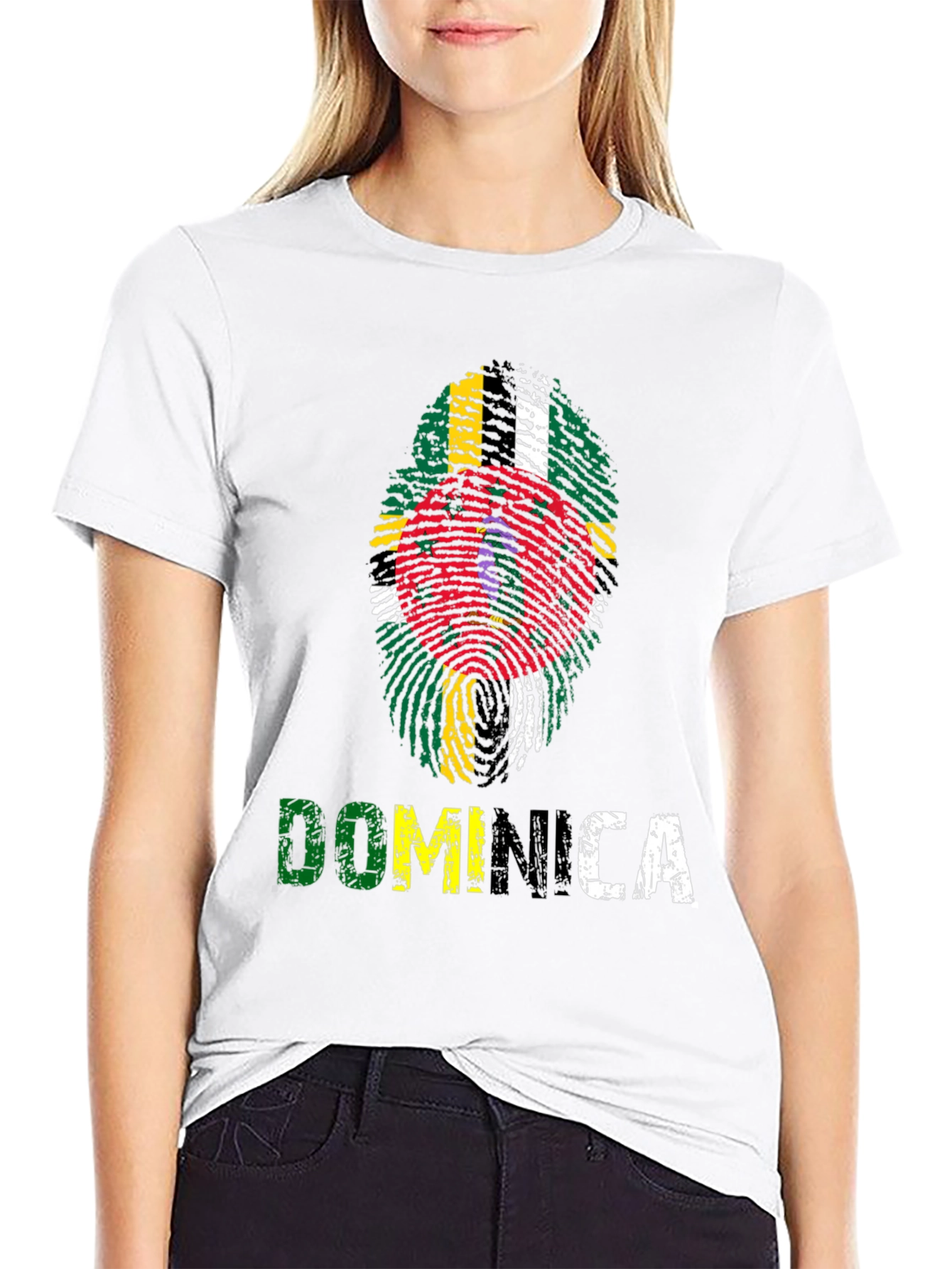 Dominica Fingerprint Flag Graphic T-Shirt
