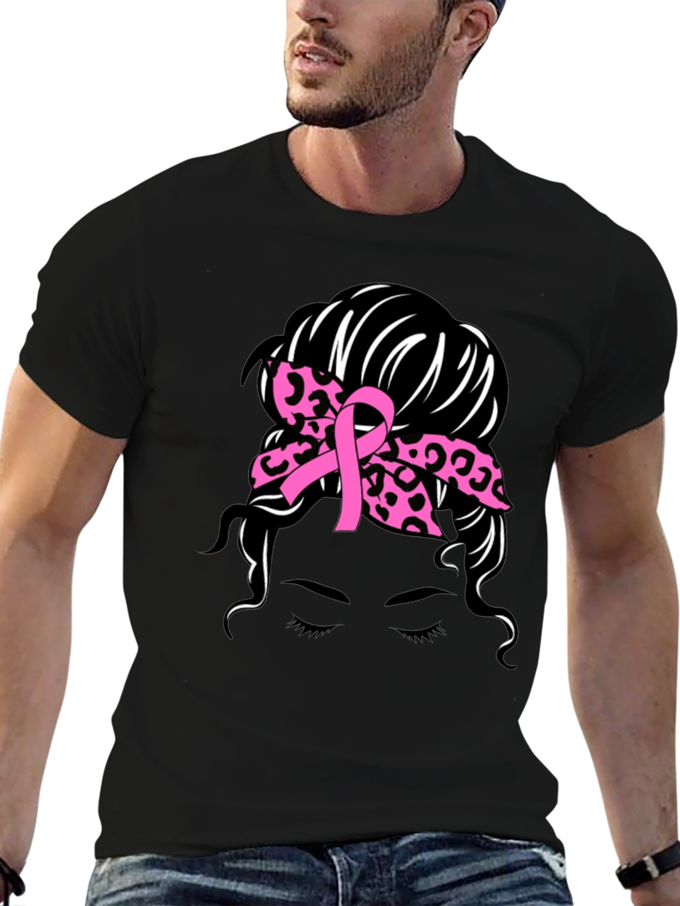 Breast Cancer Awareness Messy Bun T-Shirt