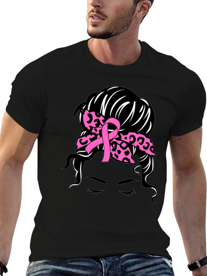 Breast Cancer Awareness Messy Bun T-Shirt
