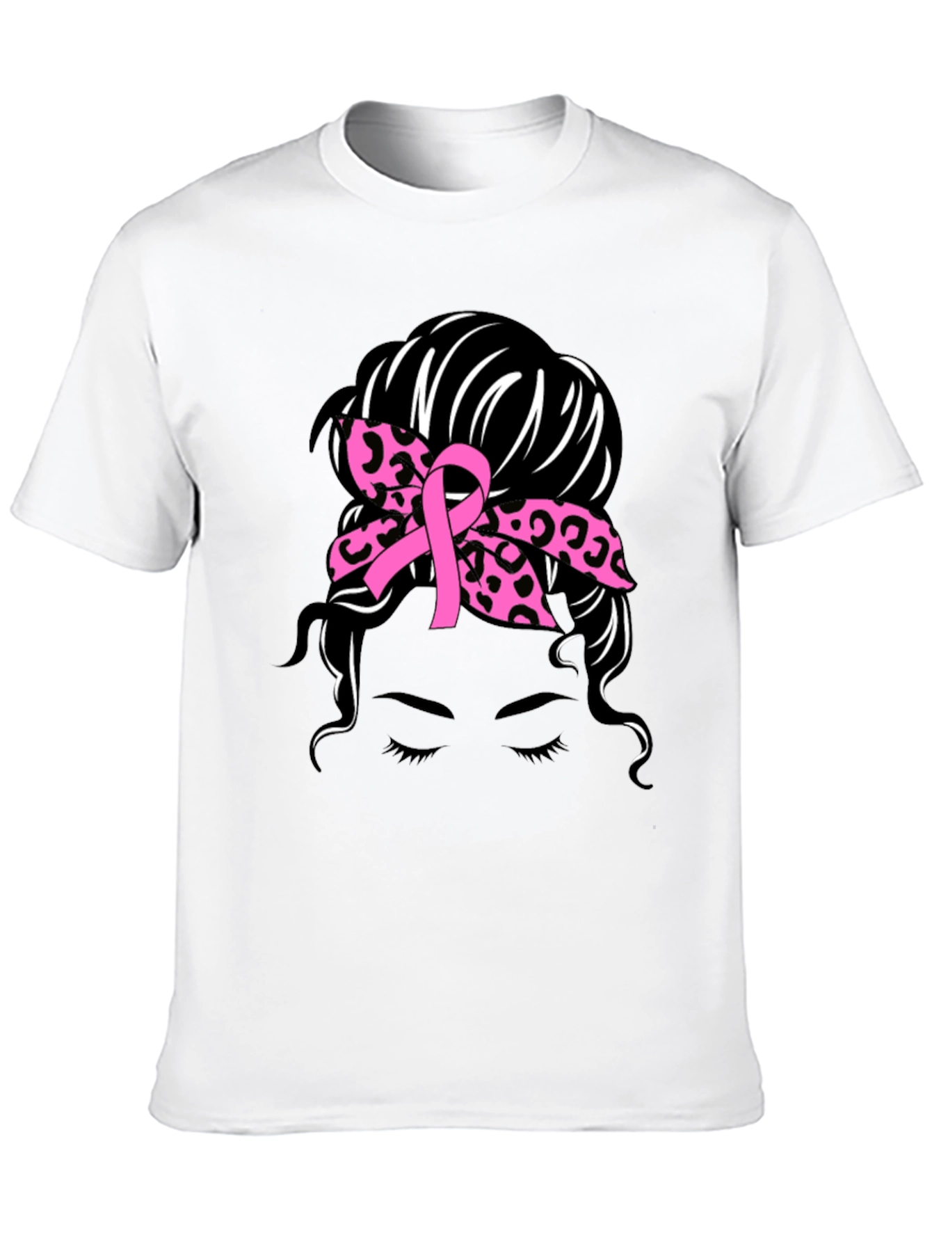 Breast Cancer Awareness Messy Bun T-Shirt
