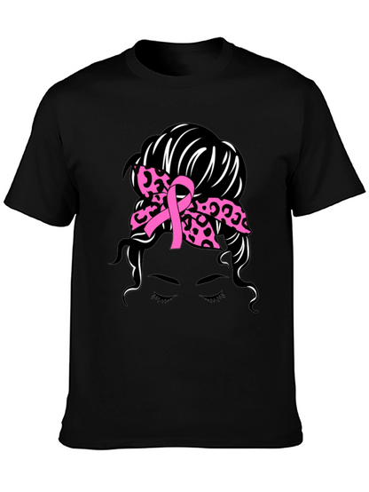 Breast Cancer Awareness Messy Bun T-Shirt