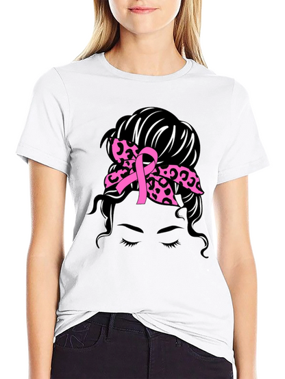 Breast Cancer Awareness Messy Bun T-Shirt