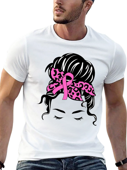 Breast Cancer Awareness Messy Bun T-Shirt