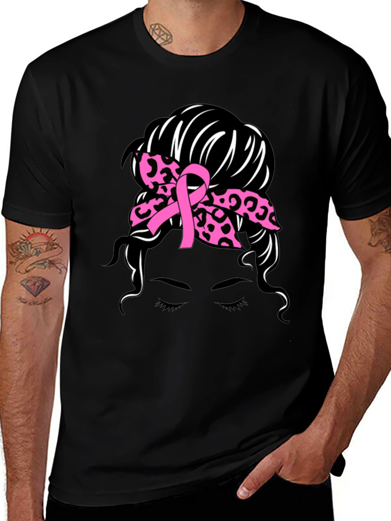 Breast Cancer Awareness Messy Bun T-Shirt